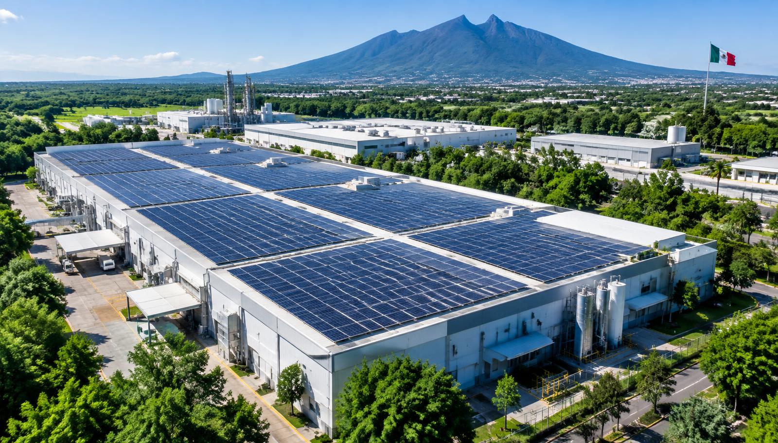 Planta industrial con paneles solares en azotea